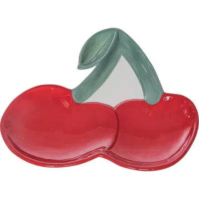 Transpac Dolomite Cherry Platter Multicolored For Spring Serving And Entertaining In Red