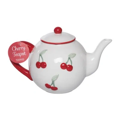 Transpac Dolomite Cherry Teapot With Lid Multicolored For Spring Serving And Entertaining In White