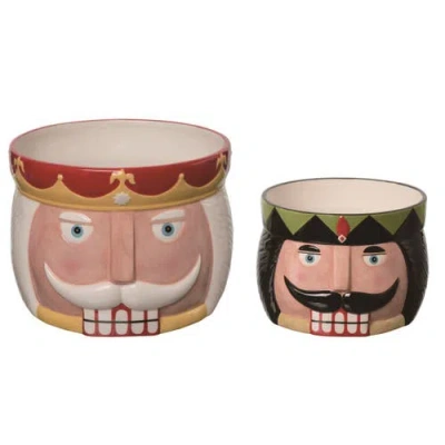 Transpac Dolomite Christmas Nutcracker Snack Bowls Set Of 2 In Multi