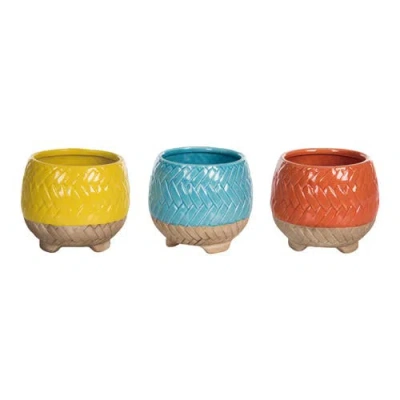Transpac Dolomite Colorful Basket Weave Planter Set Of 3set Of 3 Multicolored For Spring Garden Deco