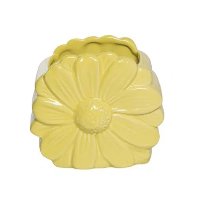 Transpac Dolomite Daisy Holder Storage Jar Yellow For Spring Tabletop Decor