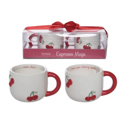 Transpac Dolomite Espresso Cherry Mug Set Of 2 Multicolored For Spring Serving And Entertaining
