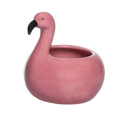 Transpac Dolomite Flamingo Floatie Planter Pink And Black For Spring Garden Decor