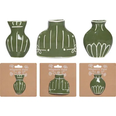Transpac Dolomite Flat Magnetic Vases Set Of 3 Green For Floral Display And Home Decor