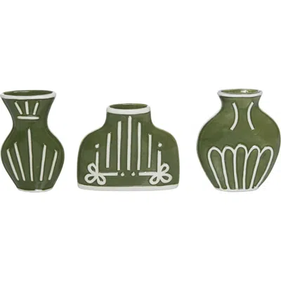 Transpac Dolomite Flat Vases Set Of 3 Green For Floral Display And Home Decor