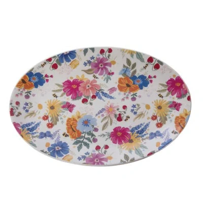 Transpac Dolomite Floral Spring Platter Multicolored For Spring Serving And Entertaining