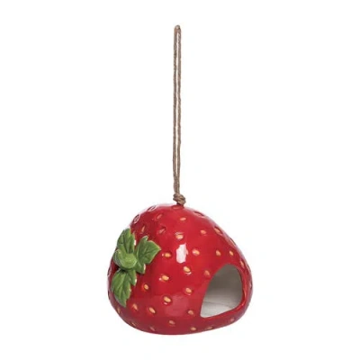 Transpac Dolomite Fly Through Strawberry Bird Feeder Birdfeeder Multicolored For Spring Garden Decor In Red