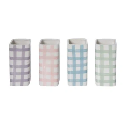 Transpac Dolomite Gingham Vase Set Of 4 Colorful Ceramic Vases For Easter Spring Tabletop Decor And  In Multi