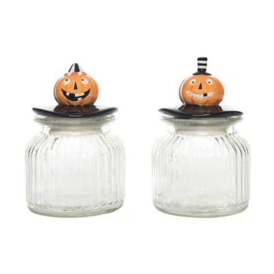 Transpac Dolomite Glass Circus Jack-o-lantern Candy Jar Halloween Decor In Multi