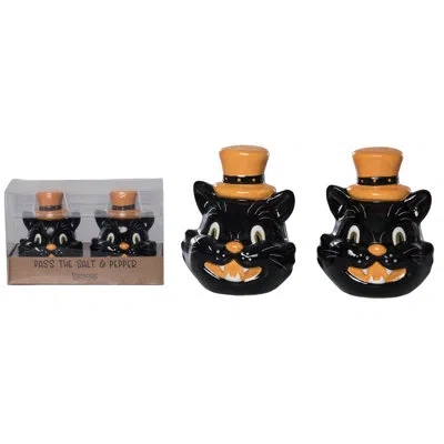 Transpac Dolomite Halloween Cat Salt And Pepper Set Of 2, Salt And Pepper Shaker, Black, Ceramic, Table, Kitc