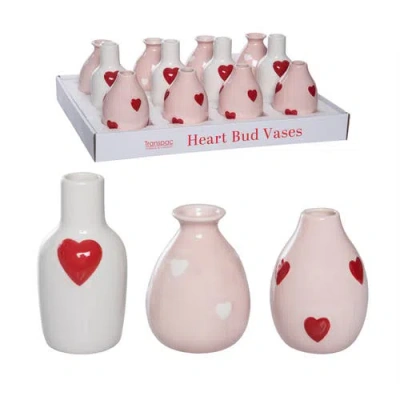 Transpac Dolomite Heart Bud Vases Set Of 12 Multicolored For Floral Display And Home Decor In Pink