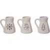 Transpac Dolomite Holiday Icon Mugs Set Of 3 Ceramic Drinkware For Christmas In White