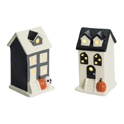 Transpac Dolomite Light Up Halloween House Set Of 2 In White