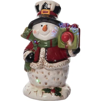 Transpac Dolomite Light Up Snowman With Gift Box In Multi