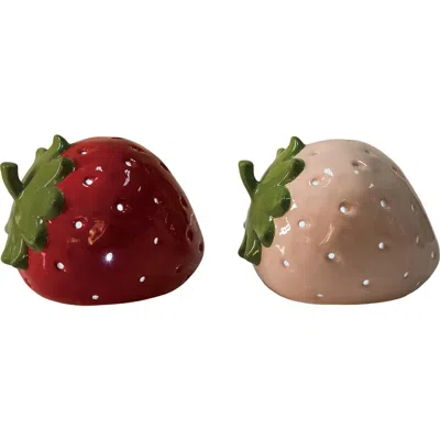 Transpac Dolomite Light Up Strawberry Set Of 2 Led Decor Multicolored For Spring Tabletop Lighting