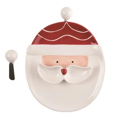 Transpac Dolomite Multicolor Christmas Gnome Santa Chip And Dip Set In White