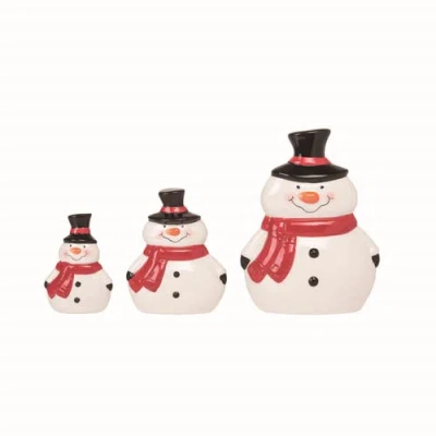 Transpac Dolomite Multicolor Chubby Snowman Decor Set Of 3 Christmas Figurines