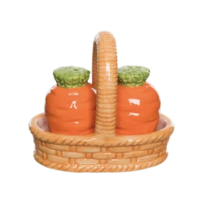 Transpac Dolomite Orange Easter Carrots Salt & Pepper Shaker Set Of 3, 4.53in, Tabletop Decor, Perfe