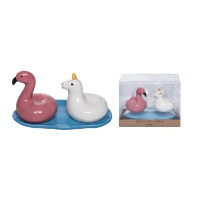 Transpac Dolomite Pool Floatie Salt And Pepper Set Of 3 Multicolored For Spring Serving And Entertai