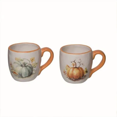 Transpac Dolomite Pumpkin Mug Set Of 2 Fall Harvest Ceramic Drinkware In Multi