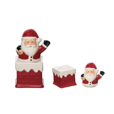 Transpac Dolomite Santa And Chimney Salt And Pepper Shaker Set Ceramic Christmas Decor In Red