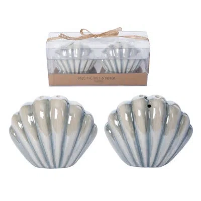 Transpac Dolomite Seashell Salt And Pepper Set Of 2, Salt And Pepper Shaker, Blue, Ceramic, Table, Kitchen, S