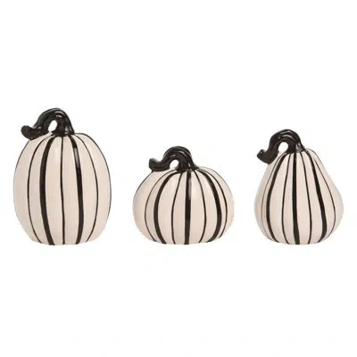 Transpac Dolomite Slim Black And White Pumpkins Set Of 3 Decorative Objects Ceramic Pumpkin Figurines For Hal In White;black