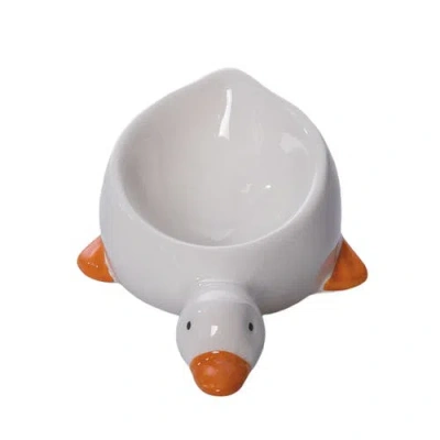 Transpac Dolomite Small Duck Shaped Bowl Multicolored For Spring Serving And Entertaining In White
