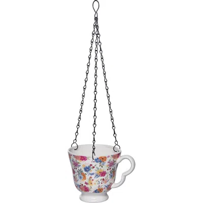 Transpac Dolomite Tea Cup Hanging Planter With Drainage Hole Multicolored For Spring Garden Decor