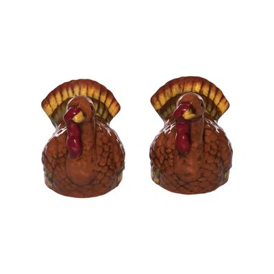 Transpac Dolomite Turkey Salt And Pepper Set Of 2, Salt And Pepper Shaker, Brown, Ceramic, Table, Kitchen, Fa