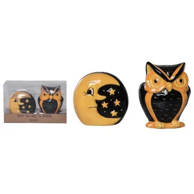 Transpac Dolomite Vintage Owl Salt And Pepper Set Of 2, Salt And Pepper Shaker, Black, Ceramic, Table, Kitche In Multi