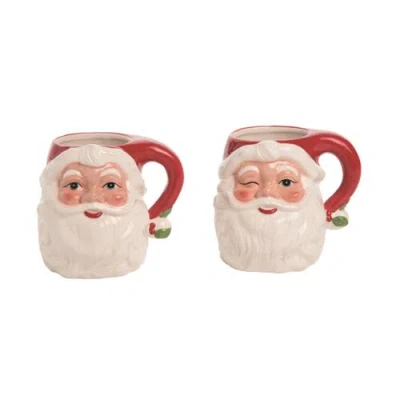 Transpac Dolomite Vintage Santa Mug Set Of 2 Ceramic Drinkware Christmas In White