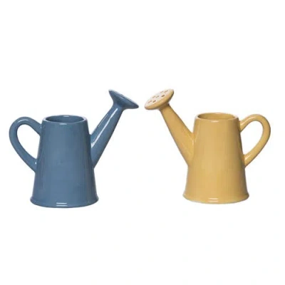 Transpac Dolomite Watering Can Vase Set Of 2 Blue And Yellow For Spring Garden Decor In Multi