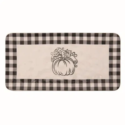 Transpac Dolomite White Autumn Buffalo Check And Pumpkin Tray In Multi