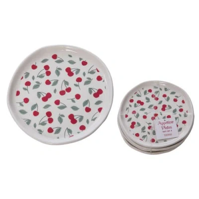 Transpac Dolomite Wildflower Cherry Plates Set Of 4 Tabletop Plate Multicolored For Spring Serving A