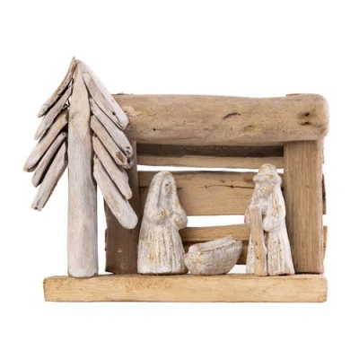 Transpac Driftwood Nativity Set With Tree Decorative Figurines For Christmas In Brown