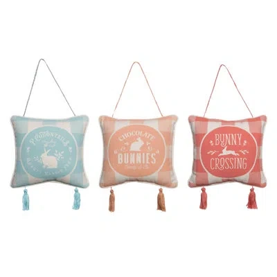 Transpac Easter Multicolored Fabric Gingham Decorative Set Of 3pillow In Blue