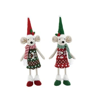Transpac Fabric Bobbling Mouse Set Of 2 Decorative Figurines Christmas In Multi