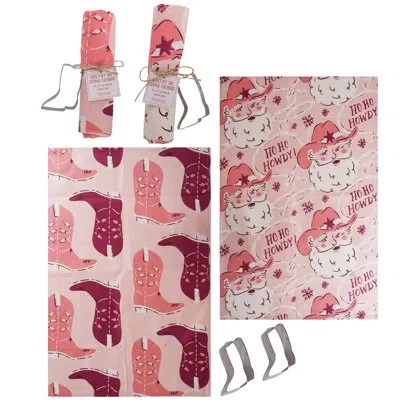 Transpac Fabric Cowboy Santa Pink Tea Towel - Festive Kitchen Textile For Christmas, Polyester Towel Perfect 