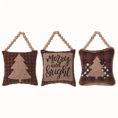 Transpac Fabric Mini Plaid Pillow Decor Set Of 3 Christmas Home Decorations In Red