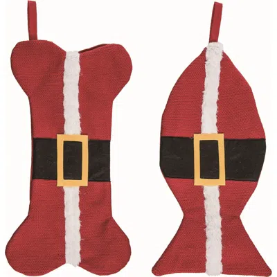 Transpac Fabric Pet Santa Stocking Set Of Two Christmas Decorations In Red