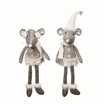 Transpac Fabric Shelf Sitter Mouse Set Of Two Christmas Decor In Multi