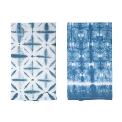 Transpac Fabric Shibori Tea Towels Set Of 2 Spring Home Decorations Kitchen Textiles Cotton For Spri In Blue
