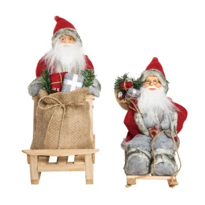 Transpac Fair Isle Grey Santa Decor Set Of 2 Christmas Decorations In Gray