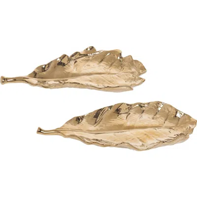 Transpac Fall Harvest Gold Ceramic Decorative Leaf Plates