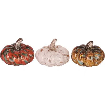 Transpac Fall Harvest Orange Pumpkin Glass Tabletop Figurine Set Of 3 In Multi