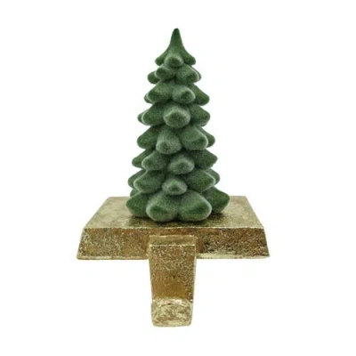 Transpac Flocked Green Tree Stocking Holder For Christmas Mantel Decoration
