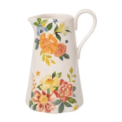 Transpac Floral Boutique 31.23oz. Ceramic Pitcher In Orange;yellow;green
