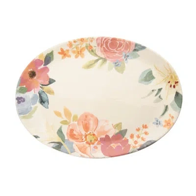 Transpac Floral Boutique Ceramic / Porcelain Platter In Pink;green;off-white