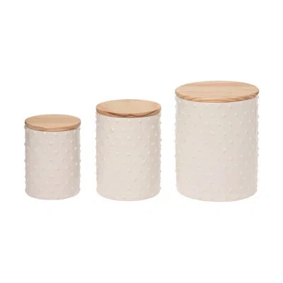 Transpac Floral Boutique Stoneware Round Utensil Storage Set In Off-white,natural
